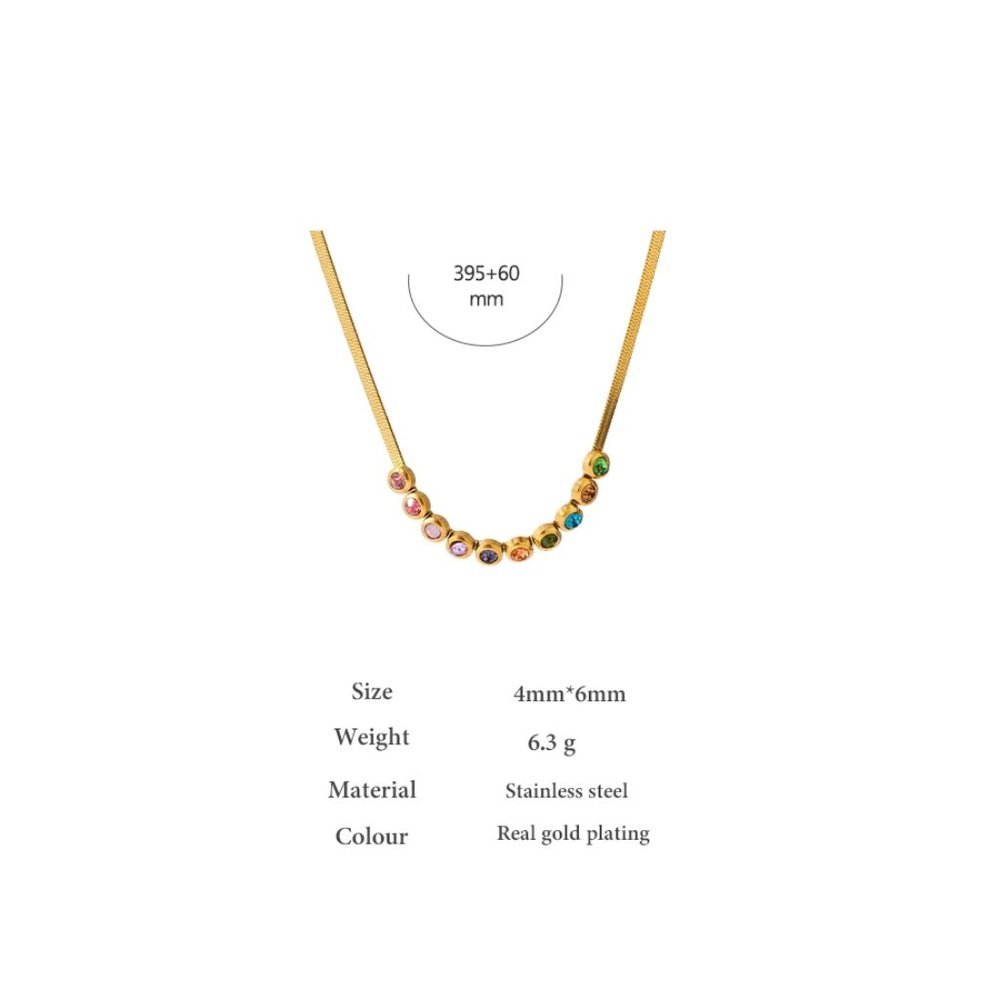 New 18K Gold Plated Multi Color Rainbow Colorful Gemstone Herringbone Necklace - Picture 7 of 7